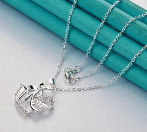 925 Sterling Silver 18-30Inches Chain Zircon Mom Heart Woman Wedding Party Charm Pendant Necklace
