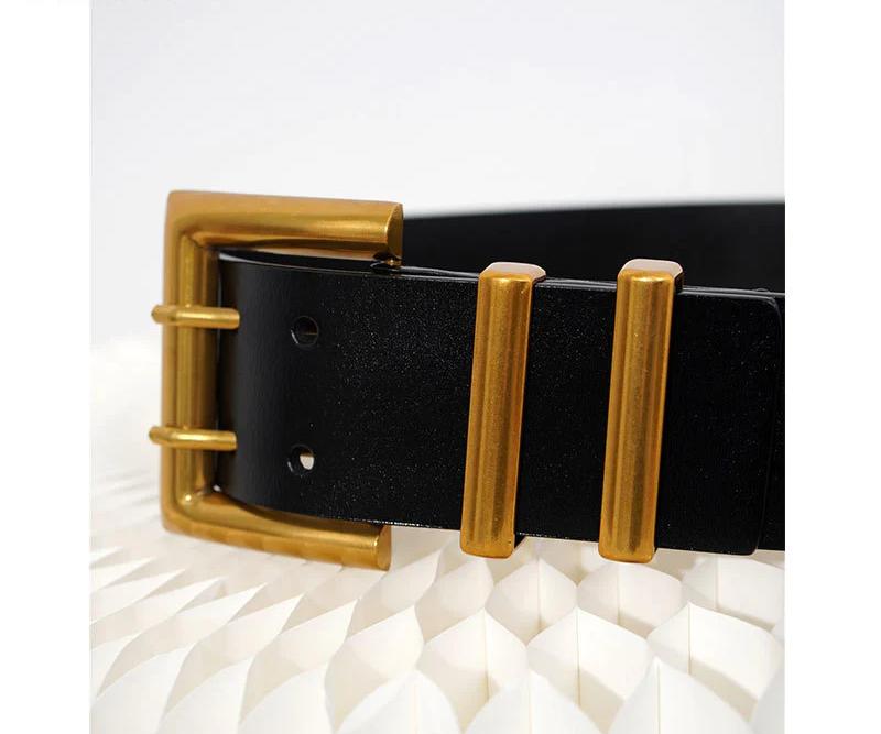 Luxury Designs Women Leather Soft Double Pin Buckle Waist Strap Belt
