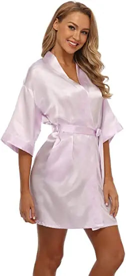 Women Satin Silky Bridal Wedding Kimono Bathrobe Sleepwear Nightgown Wear