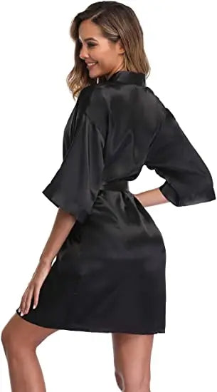 Women Satin Silky Bridal Wedding Kimono Bathrobe Sleepwear Nightgown Wear