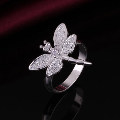 925 Sterling Silver Dragonfly Women Wedding Engagement Fashion Charm Ring