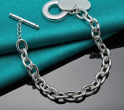 925 Sterling Silver Love Heart Pendant Chain Woman Wedding Engagement Fashion Charm Bracelet