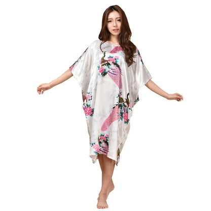 Plus Size Women Nightgown Printed Loose Sleepwear Nightwear Robe Bath Gown