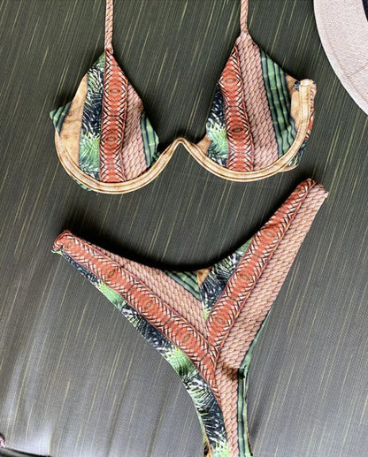 Sexy Print Swimsuit Bandage Two-Piece Swimwear Brazilian Beachwear Bathing Suit