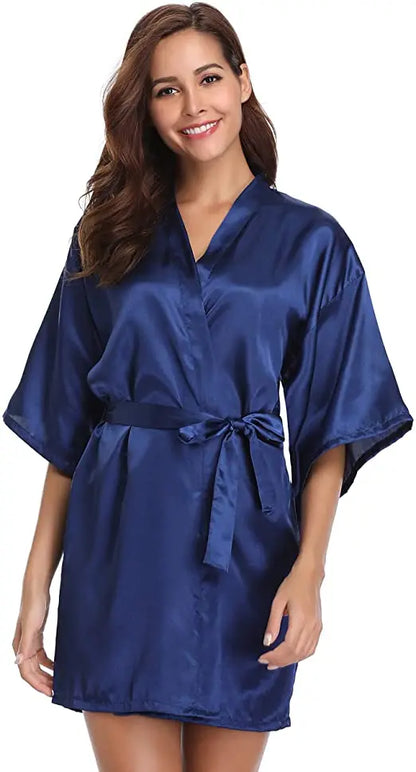 Women Kimono Robe Bathrobe Satin Bridesmaid Robes Dressing Night Gowns