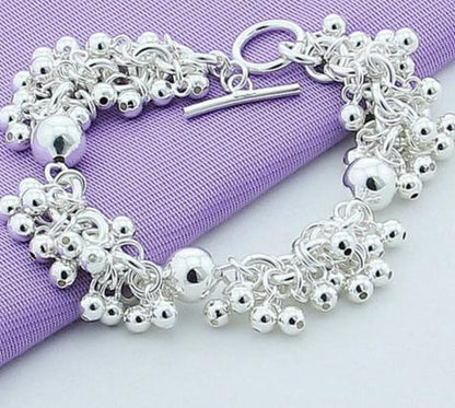 925 Sterling Silver Grapes More Beads Fashion Women Wedding Engagement Charm Bracelet