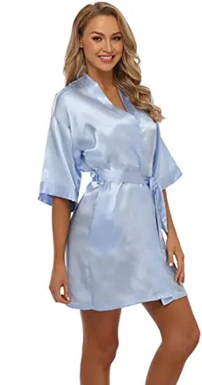 Women Satin Silky Bridal Wedding Kimono Bathrobe Sleepwear Nightgown Wear