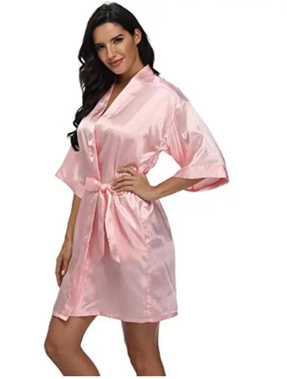 Women Satin Silky Bridal Wedding Kimono Bathrobe Sleepwear Nightgown Wear