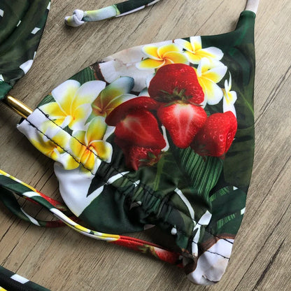 Sexy Print Swimsuit Bandage Two-Piece Swimwear Brazilian Beachwear Bathing Suit