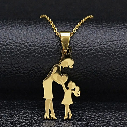 Stainless Steel Chain Kids Silver Color Women Mother Mom Daughter Necklace Pendant Necklace