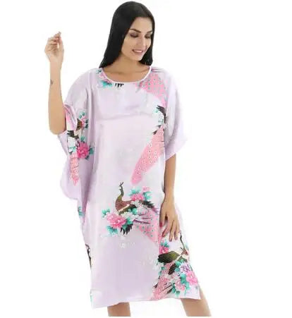 Plus Size Women Nightgown Printed Loose Sleepwear Nightwear Robe Bath Gown