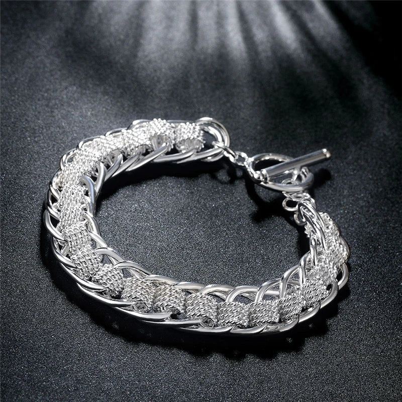 925 Sterling Silver 18K Gold Women Fashion Charm Wedding Engagement Party Multi-Ring Bracelet