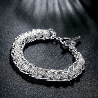 925 Sterling Silver 18K Gold Women Fashion Charm Wedding Engagement Party Multi-Ring Bracelet