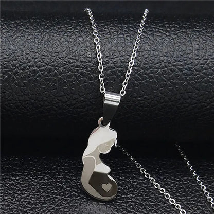 Stainless Steel Chain Kids Silver Color Women Mother Mom Daughter Necklace Pendant Necklace