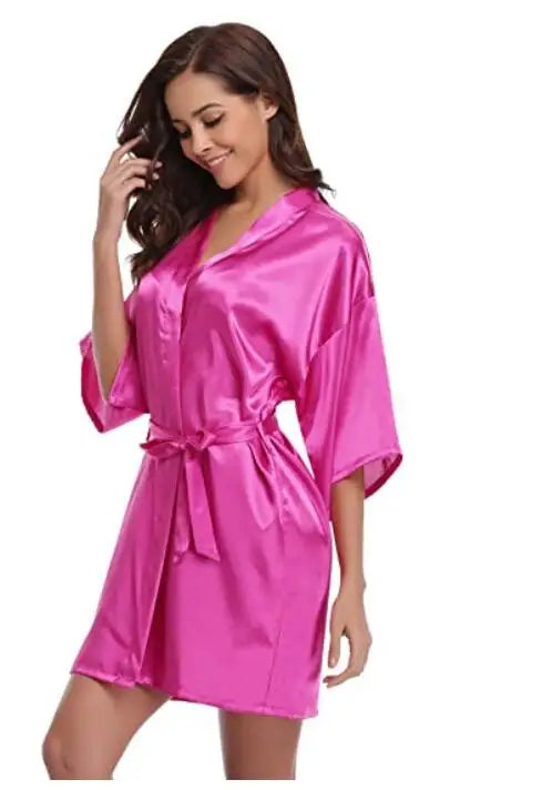 Women Kimono Robe Bathrobe Satin Bridesmaid Robes Dressing Night Gowns