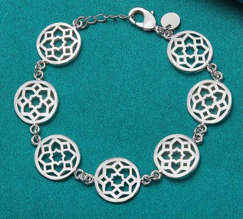 925 Sterling Silver Gold Round Flower Women Wedding Engagement Party Chain Bracelet