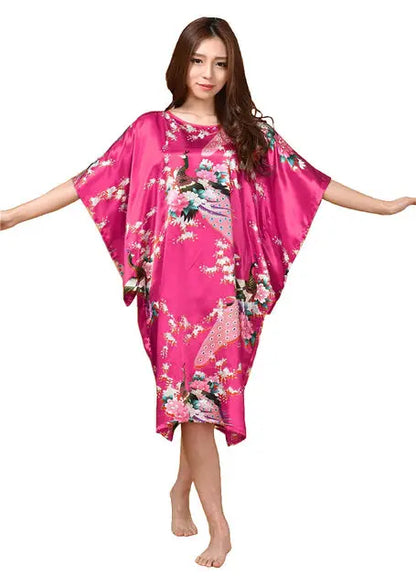 Plus Size Women Nightgown Printed Loose Sleepwear Nightwear Robe Bath Gown