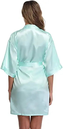 Women Satin Silky Bridal Wedding Kimono Bathrobe Sleepwear Nightgown Wear