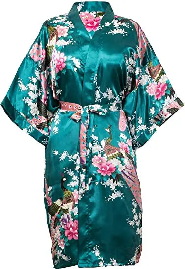 Women Flower Peacock Kimono Yukata Night Dress Gown Pajamas