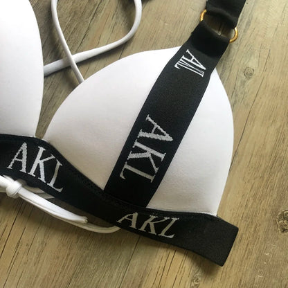 Sexy Letter prints Push up Bandage Black Swimwear Swimming bathing suit