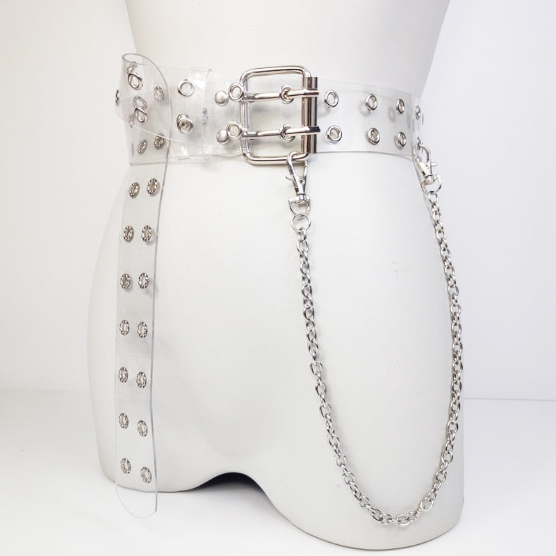 Two Row PVC Clear Women Fashion Pin Buckle Waist Trousers Transparent Belts