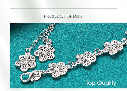 925 Sterling Silver Full Flower Chain Women Wedding Engagement Party Fashion Bracelet