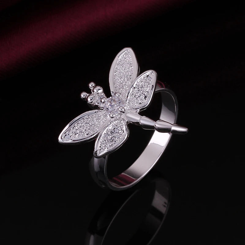 925 Sterling Silver Dragonfly Women Wedding Engagement Fashion Charm Ring