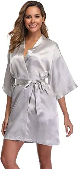 Women Satin Silky Bridal Wedding Kimono Bathrobe Sleepwear Nightgown Wear