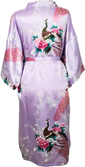 Women Flower Peacock Kimono Yukata Night Dress Gown Pajamas