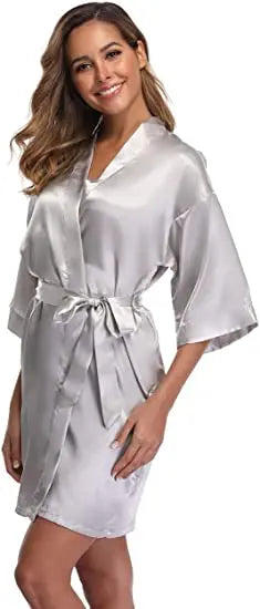 Women Satin Silky Bridal Wedding Kimono Bathrobe Sleepwear Nightgown Wear