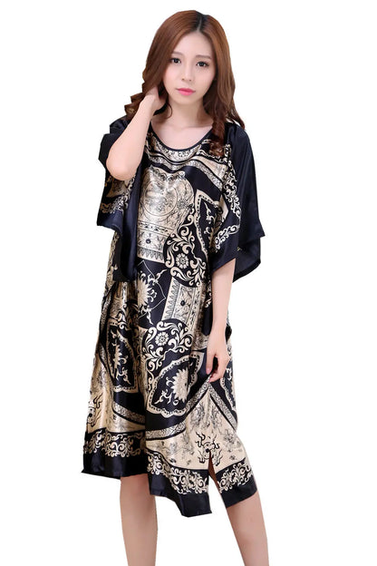 Plus Size Women Nightgown Printed Loose Sleepwear Nightwear Robe Bath Gown
