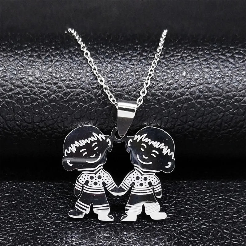 Women Mother Gold Color Boy Girl Kids Stainless Steel Necklace