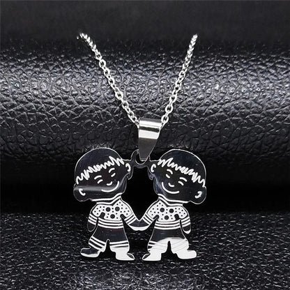 Women Mother Gold Color Boy Girl Kids Stainless Steel Necklace