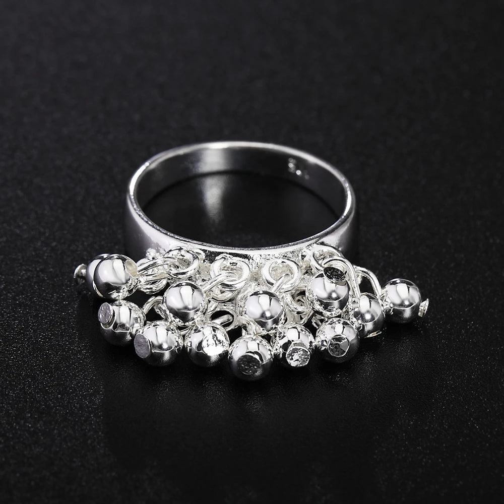 925 Sterling Silver Smooth Grape Beads Women Fashion Wedding Engagement Charm Ring