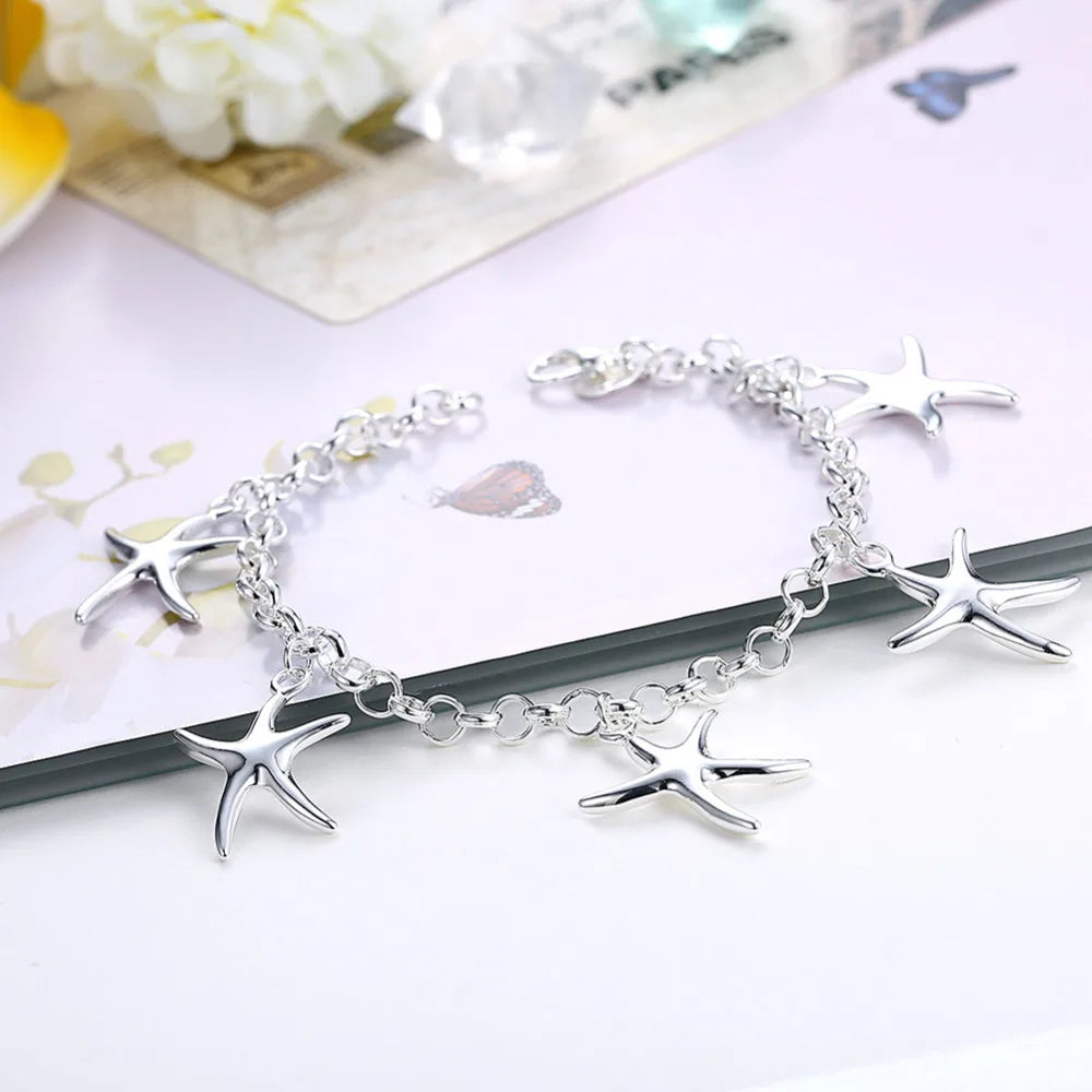 925 Sterling Silver Gold Sea Star Women Wedding Engagement Party Fashion Bracelet