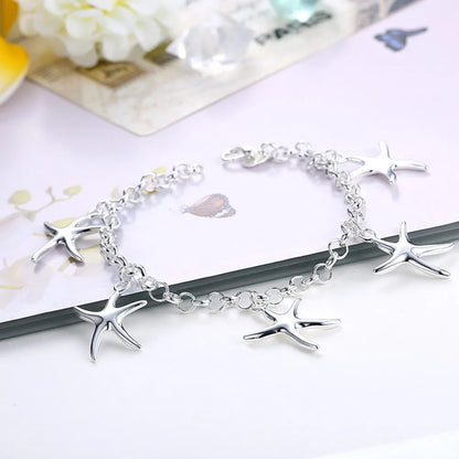925 Sterling Silver Gold Sea Star Women Wedding Engagement Party Fashion Bracelet