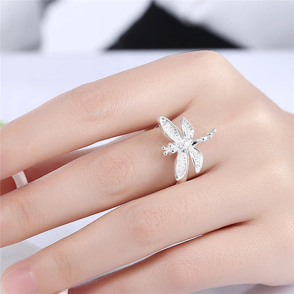 925 Sterling Silver Dragonfly Women Wedding Engagement Fashion Charm Ring