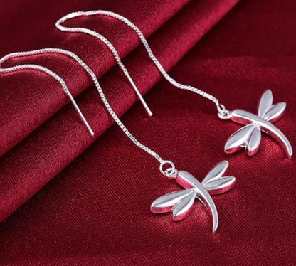 925 Sterling Silver Dragonfly Charm Women Fashion Wedding Engagement Party Earline Drop Earring