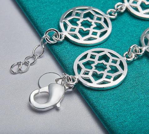 925 Sterling Silver Gold Round Flower Women Wedding Engagement Party Chain Bracelet