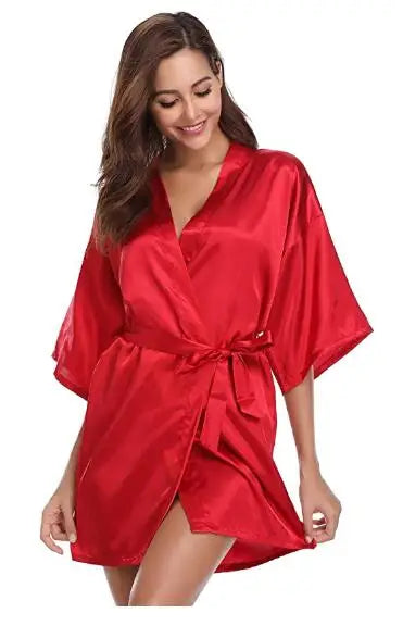 Women Satin Silky Bridal Wedding Kimono Bathrobe Sleepwear Nightgown Wear