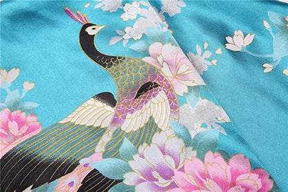 Women Satin Print Bathrobe Short Long Kimono Wedding Bridesmaids Robe Night Gown Dress