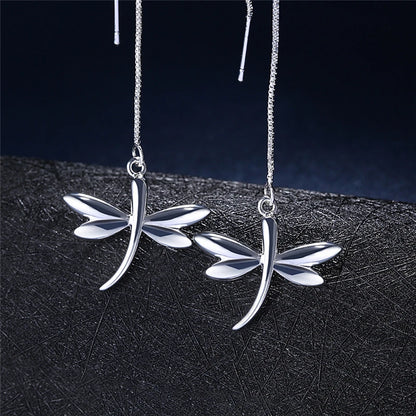 925 Sterling Silver Dragonfly Charm Women Fashion Wedding Engagement Party Earline Drop Earring