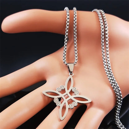 Men Women Silver Color Wicca Witchcraft Stainless Steel Witch Irish Knot Necklace