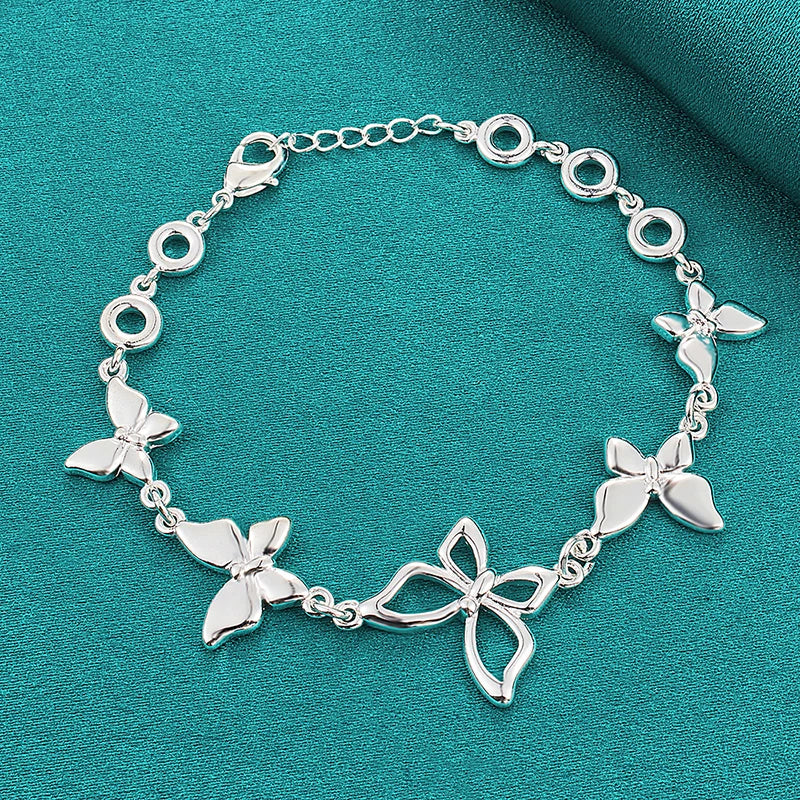 925 Sterling Silver Five Butterfly Chain Woman Fashion Charm Wedding Party Engagement Bracelet