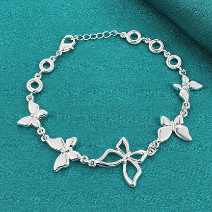 925 Sterling Silver Five Butterfly Chain Woman Fashion Charm Wedding Party Engagement Bracelet