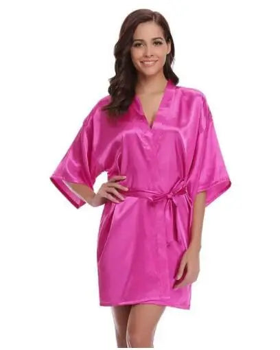 Women Nightgown Solid Color Kimono Bathrobe Satin Wedding Bridal Sleepwear