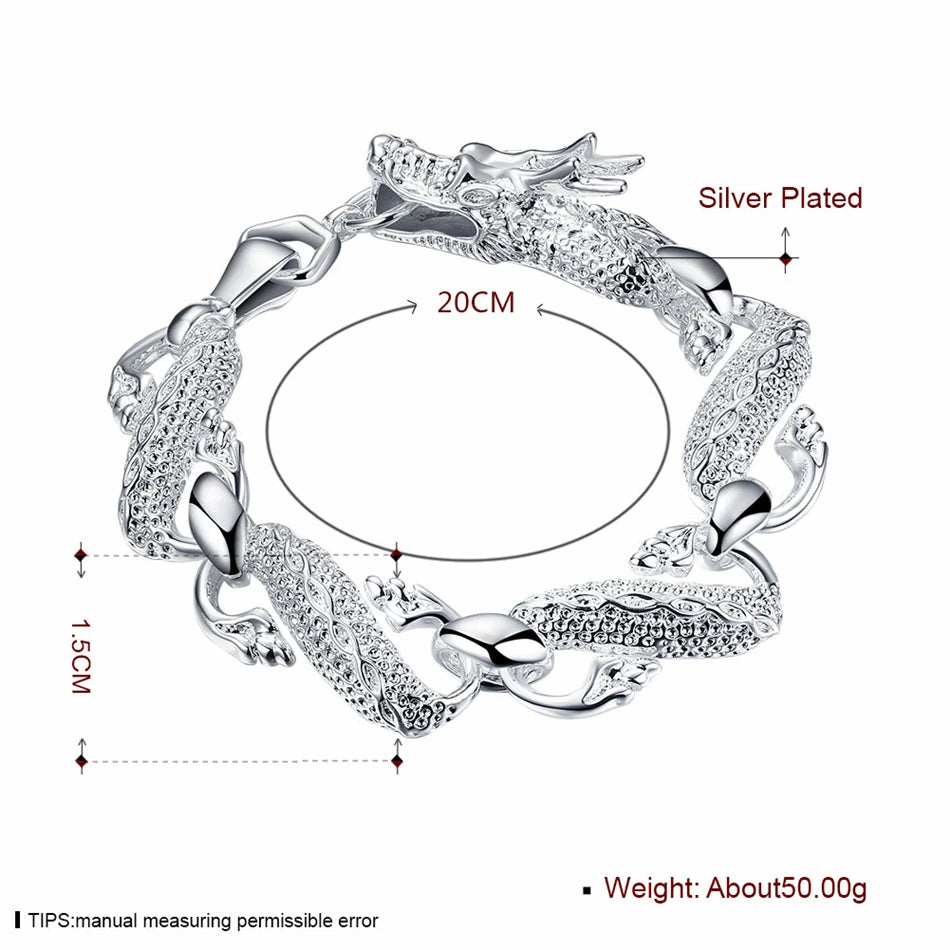 Women 925 Sterling Silver Dragon Wedding Engagement Party Fashion Charm Bracelet Bangle