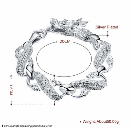 Women 925 Sterling Silver Dragon Wedding Engagement Party Fashion Charm Bracelet Bangle