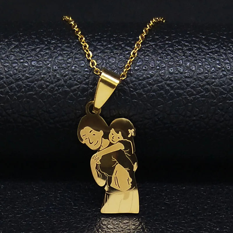 Stainless Steel Chain Kids Silver Color Women Mother Mom Daughter Necklace Pendant Necklace