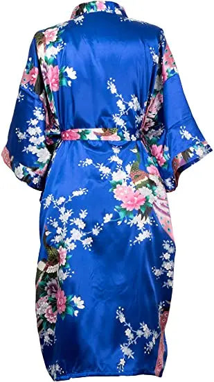 Women Flower Peacock Kimono Yukata Night Dress Gown Pajamas